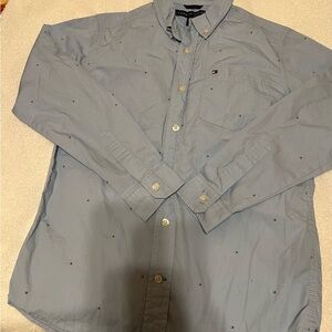 Tommy Hilfiger Blue Button Down Shirt with Subtle Pattern